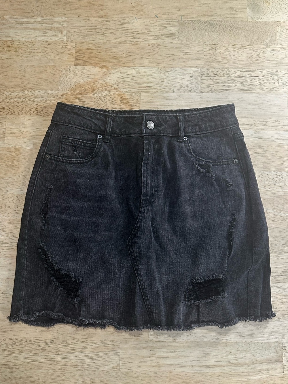 wild fable Black Distressed Denim Mini Skirt